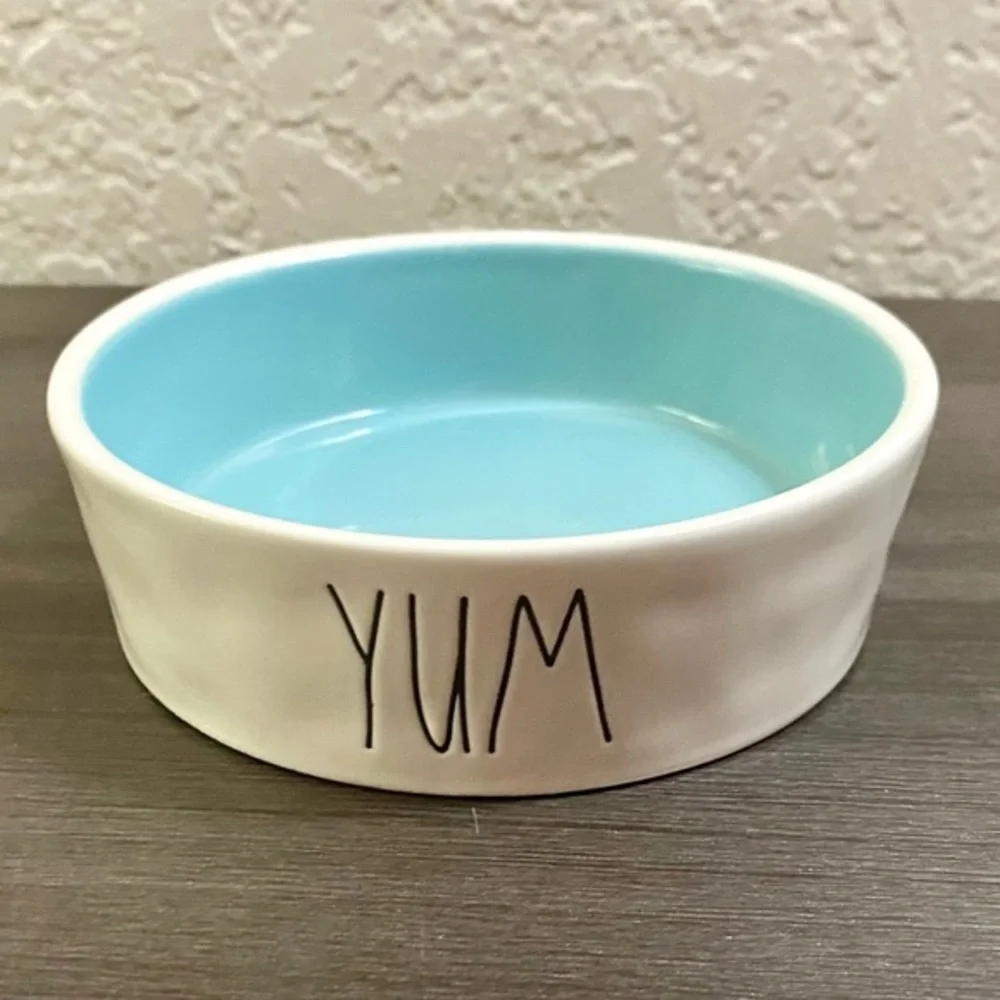 Rae Dunn Yum Pet Dish White Blue